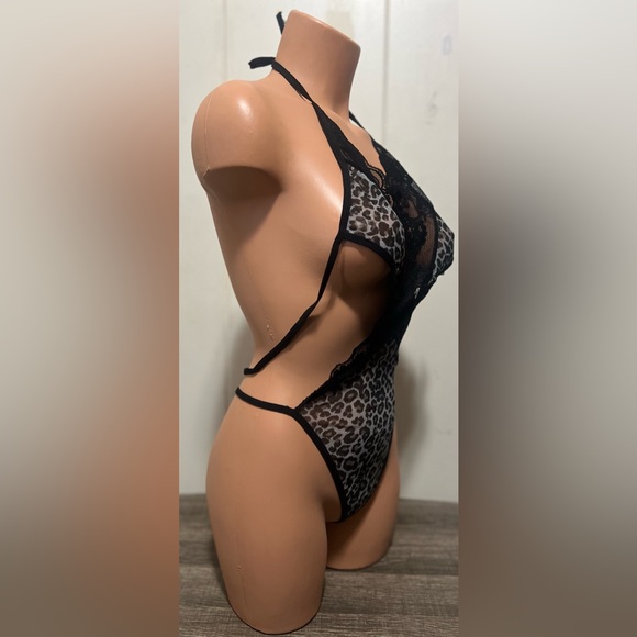 Sexy Sheer Black Animal Print G-String Lace Teddy Minimal Bodysuit S/M Leopard - Picture 3 of 6